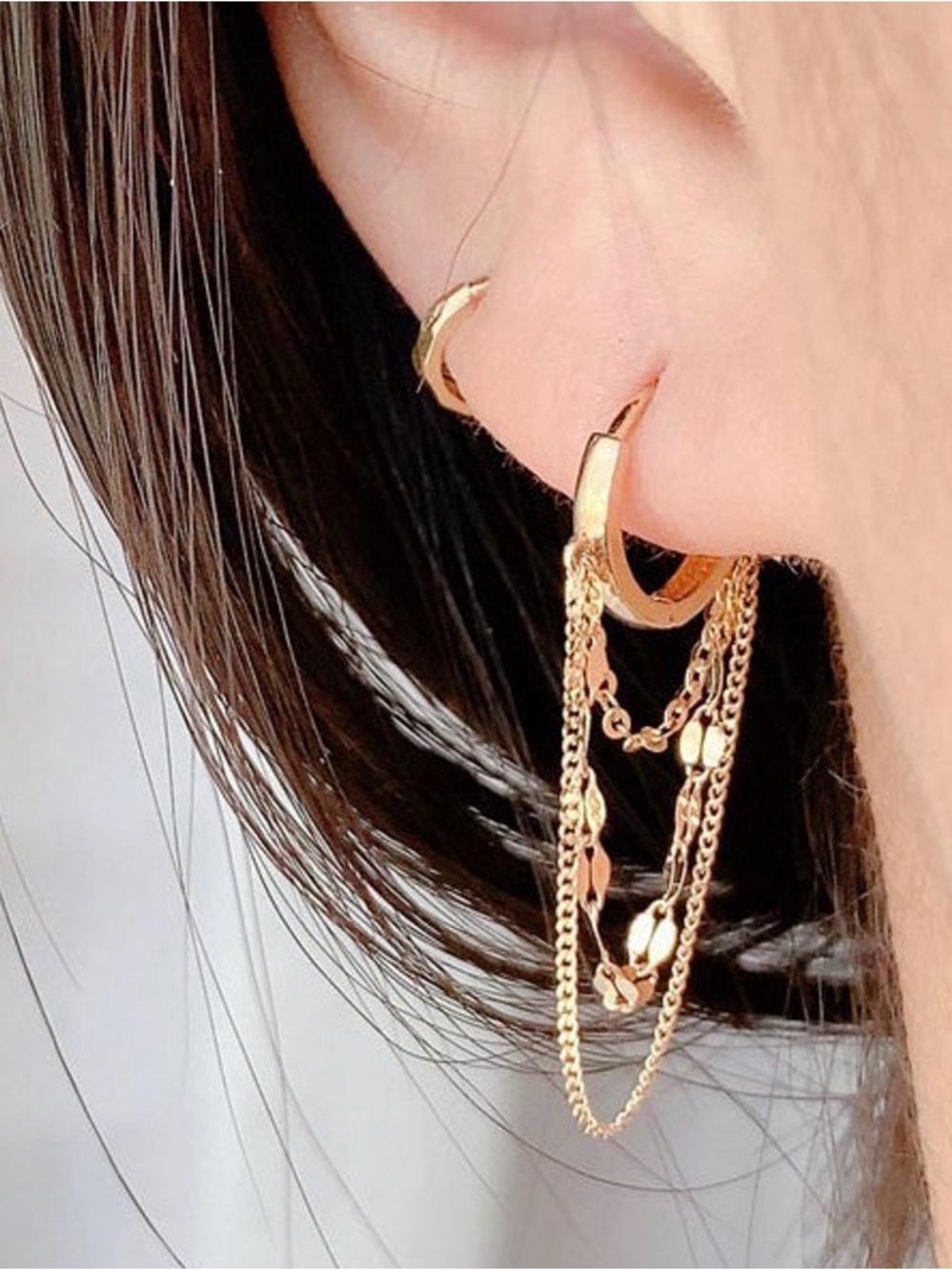 Gold Multi-Chain Hoop Earrings with Delicate Dangling Charms